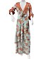 abordables Robes à motifs-Robe balançoire femme boho robe longue robe maxi robe bleu jaune vert clair floral à lacets manches lanterne printemps été robe profonde v ourlet irrégulier week-end coupe ample 2023 s m l xl xxl