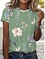 cheap Women&#039;s T-shirts-Women&#039;s T shirt Tee Floral Black White Blue Print Short Sleeve Holiday Weekend Basic Round Neck Regular Fit