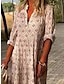 cheap Print Dresses-Women&#039;s Casual Dress Floral Geometric Print V Neck Maxi long Dress Casual Date Vacation 3/4 Length Sleeve Summer Spring