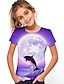 billige piges 3d t-shirts-Pige 3D Dyr Blomstret Ulv T-shirt Kortærmet 3D-udskrivning Sommer Forår Aktiv Mode Sød Stil Polyester Børn 3-12 år udendørs Daglig Regulær