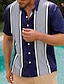 voordelige heren overhemd met knopen-Voor heren Overhemd Zomer overhemd Normaal shirt Bowlingshirt Overhemd met knopen Paars Korte mouw Gestreept Revers Vakantie Straat Afdrukken Kleding Polyester Modieus Jaren &#039;50 Vrije tijd