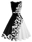 cheap Party Dresses-Women&#039;s Retro 1950s Vintage Dress Midi Dress Daily Date Ruched Print Note Crew Neck Sleeveless Slim Summer Spring 2023 Black White S M L XL