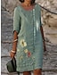 Χαμηλού Κόστους Γραφικά φορέματα λινάτσας-Γυναικεία Καθημερινό φόρεμα Φόρεμα από βαμβακερό λινό Φόρεμα ριχτό Μίντι φόρεμα Κουμπί Στάμπα Καθημερινό Καθημερινά Στρογγυλή Ψηλή Λαιμόκοψη Μισό μανίκι Καλοκαίρι Άνοιξη Φθινόπωρο