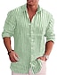 رخيصةأون زر قميص الرجال-رجالي قميص زر حتى القميص قميص صيفي أزرق أخضر رمادي كم طويل مخطط طوي طباعة ثلاثية الأبعاد قياس كبير فضفاض مناسب للبس اليومي ملابس عتيق أنيق