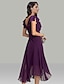 זול שמלות קוקטייל-שמלות אורח כלה בשורה אלגנטית שמלת מסיבת קוקטייל שמלת חצי רשמית באורך תה שיפון עם שרוול קצר צווארון V עם יהלומים מלאכותיים 2024