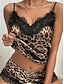cheap Women&#039;s Sleepwear-Women&#039;s Pajamas Sexy Lingerie Pajama Top and Pant Sets Leopard Heart Simple Casual Soft Home Daily Bed Lace Breathable Straps Sleeveless Strap Top Shorts Elastic Waist Summer Spring Black Wine