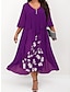 cheap Print Work Dresses-Women&#039;s Plus Size Curve Work Dress Floral V Neck Ruched 3/4 Length Sleeve Spring Summer Work Elegant Midi Dress  Layered Formal Vacation Dress