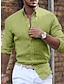 billiga herrskjorta med knäppning-Herr Skjorta Knapp upp skjorta Casual skjorta Sommarskjorta Svart Vit Rodnande Rosa Blå Grön Långärmad Slät Kavajslag Dagligen Semester Kläder Mode Ledigt Bekväm