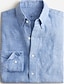 billige Bomuldslinnedskjorte-Herre linned skjorte Casual skjorte Sommer skjorte Hvid Lyserød Himmelblå Langærmet Vanlig Tab-krave Forår sommer Afslappet Daglig Tøj