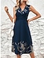 Χαμηλού Κόστους Print Φορέματα-Γυναικεία Φόρεμα σε γραμμή Α Αμάνικο φόρεμα Φύλλο Στάμπα Λαιμόκοψη V Μίντι φόρεμα Καθημερινά Ημερομηνία Αμάνικο Καλοκαίρι Άνοιξη