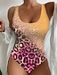 cheap One-pieces-Women&#039;s Swimwear One Piece Normal Swimsuit Printing Leopard Yellow Blue Green Rose Red Bodysuit Bathing Suits Sports Beach Wear Summer