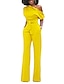 cheap Formal Jumpsuits-Women&#039;s Jumpsuit for Special Occasions Christmas Pocket High Waist Solid Color Cold Shoulder Business Office Work Party Xmas Regular Fit Half Sleeve Black White Yellow S M L Summer