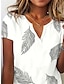 olcso Női pólók-Női Póló Henley ing Falevél Szabadság Hétvége Nyomtatott Fehér Rövid ujjú Alap V-alakú