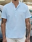 cheap Cotton Linen Shirt-Men&#039;s Linen Shirt Popover Shirt Casual Shirt Summer Shirt Light Blue Short Sleeve Plain Collar Summer Casual Daily Clothing Apparel