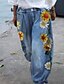 billiga breda ben och hög midja-dam joggingbyxor byxor baggy faux jeans med mitten av midjan mode kustnära mormor stil avslappnad helgtryck mikroelastisk fullängd komfort blomma / blommig