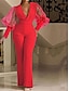 cheap Party Jumpsuits-Women&#039;s Jumpsuit High Waist Solid Color V Neck Elegant Wedding Party Regular Fit Long Sleeve Blue Fuchsia Green S M L Spring