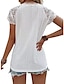 זול גופיות בסיסיות לנשים-בגדי ריקוד נשים חולצה חולצת תחרה אחיד תחרה טלאים לגזור קזו&#039;אל בסיסי שרוולים קצרים צווארון V לבן