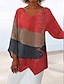 billige Bluser og trøjer til kvinder-Dame Skjorte Bluse Farveblok Trykt mønster Assymetrisk Afslappet Basale Langærmet V-hals Rød Forår Efterår