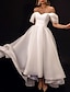 cheap Wedding Dresses-Reception Little White Dresses Wedding Dresses A-Line Off Shoulder Cap Sleeve Asymmetrical Organza Bridal Gowns With Solid Color 2024