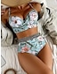 preiswerte Bikini-Sets-Damen Normal Badeanzug Bikinis Kurze Hosen Bademode 2 teilig Print Blumen Strandbekleidung Push-Up Hosen Badeanzüge