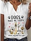 abordables Camisetas de mujer-Mujer Camiseta Henley Shirt Perro Letra Diario Fin de semana Estampado Negro Manga Corta Básico Escote en Pico