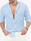 billige Bomuldslinnedskjorte-Herre linned skjorte Button Up skjorte Casual skjorte Sommer skjorte Sort Hvid Himmelblå Langærmet Vanlig Krave Forår sommer Afslappet Daglig Tøj
