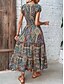 cheap Print Dresses-Women&#039;s Long Dress Maxi Dress Casual Dress Swing Dress Summer Dress Floral Paisley Tribal Fashion Casual Outdoor Daily Holiday Ruched Print Short Sleeve V Neck Dress Loose Fit Green Red Orange