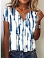 billige T-shirts til kvinde-Dame T-shirt Henley-skjorte Blad Ferie Weekend Trykt mønster Hvid Kortærmet Basale V-hals