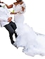 baratos Vestidos de Casamento-Noivado Curva de tamanho grande Formal Vestidos de noiva Sereia Ombro a Ombro Manga Longa Cauda Catedral Renda Vestidos de noiva Com Apliques Cor Única 2024