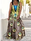Χαμηλού Κόστους Plus Size Casual Φορέματα-Γυναικεία Μεγάλα Μεγέθη Καμπύλη Καθημερινό φόρεμα Φόρεμα για τον ήλιο Φόρεμα με λεπτή τιράντα Φτερό παγωνιού Μακρύ φόρεμα Αμάνικο Στάμπα Τιράντες Ρομαντικό Καθημερινά Βαθύ μωβ Βαθύ πράσινο