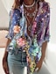 baratos Blusas e Camisas de mulher-Mulheres Camisa Social Blusa Floral Botão Imprimir Casual Feriado Básico Manga Longa Decote V Roxo Primavera Outono