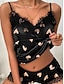 cheap Women&#039;s Sleepwear-Women&#039;s Pajamas Sexy Lingerie Pajama Top and Pant Sets Leopard Heart Simple Casual Soft Home Daily Bed Lace Breathable Straps Sleeveless Strap Top Shorts Elastic Waist Summer Spring Black Wine
