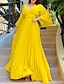 cheap Party Dresses-A-Line Party Dresses Flying Dress Dress Wedding Guest Holiday Floor Length 3/4 Length Sleeve V Neck Belt / Sash Chiffon with Pleats 2024
