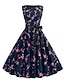 cheap Party Dresses-Women&#039;s Retro 1950s Vintage Dress Midi Dress Daily Holiday Ruched Bow Floral Crewneck Sleeveless V Summer Spring Deep Purple Black