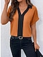 cheap Basic Women&#039;s Tops-Shirt Blouse Women&#039;s Black Pink Orange Color Block Work Fashion V Neck Regular Fit S