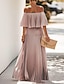 cheap Party Dresses-A-Line Wedding Guest Dresses Elegant Dress Party Wear Wedding Party Floor Length Half Sleeve Off Shoulder Chiffon with Pleats Ruffles 2024