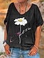 abordables Camisetas de mujer-Mujer Camiseta Floral Estampado Festivos Fin de semana Básico Manga Corta Escote en Pico Negro