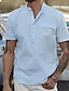 cheap Cotton Linen Shirt-Men&#039;s Linen Shirt Popover Shirt Casual Shirt Summer Shirt Light Blue Short Sleeve Plain Collar Summer Casual Daily Clothing Apparel
