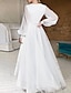 cheap Wedding Dresses-Bridal Shower Wedding Dresses Little White Dresses Simple A-Line V Neck Long Sleeve Asymmetrical Chiffon  Bridal Gowns With Solid Color Summer Wedding Party 2024