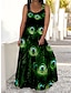 cheap Plus Size Casual Dresses-Women&#039;s Plus Size Curve Casual Dress Sundress Strap Dress Peacock Feather Maxi long Dress Sleeveless Print Strap Romantic Daily Deep Purple Deep Green Summer Spring L XL XXL 3XL 4XL