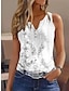 cheap Tank Tops &amp; Camis-Women&#039;s Tank Top Floral Button Print Casual Holiday Basic Short Sleeve V Neck White