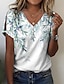 cheap T-shirts &amp; Blouses-Women&#039;s T shirt Tee White Yellow Blue Floral Button Cut Out Short Sleeve Holiday Weekend Basic V Neck Regular Floral Painting S