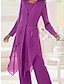 cheap Mother of the Bride Pantsuits-3 Piece Mother of the Bride Dress Wedding Guest Elegant Vintage Scoop Neck Ankle Length Chiffon Lace Long Sleeve with Appliques 2024