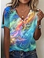 cheap Women&#039;s T-shirts-Women&#039;s T shirt Tee Henley Shirt Graphic Button Cut Out Print Daily Weekend Basic Neon &amp; Bright Short Sleeve V Neck Blue