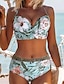 preiswerte Bikini-Sets-Damen Normal Badeanzug Bikinis Kurze Hosen Bademode 2 teilig Print Blumen Strandbekleidung Push-Up Hosen Badeanzüge