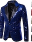 abordables Blazers para hombre-Hombre chaqueta Rendimiento Fiesta de Cóctel Moda Punk Primavera Otoño Lentejuela Color sólido Bolsillo Brillante Recto 1 botón Chaqueta de sport Plata Negro Rojo Azul Piscina