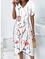 Χαμηλού Κόστους Print Φορέματα-Γυναικεία Φόρεμα με δέσιμο στα πλάγια Φλοράλ Στάμπα Λαιμόκοψη V Μίντι φόρεμα Καθημερινά Ημερομηνία Κοντομάνικο Καλοκαίρι Άνοιξη