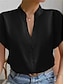 abordables Tops básicos de mujer-Mujer Camisa Blusa Plano Botón Trabajo Elegante Moda Negocios Manga Corta Cuello Mao Blanco
