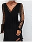 cheap Plain Dresses-Women&#039;s Casual Dress Lace Dress Holiday Dress Midi Dress Black Red Green Long Sleeve Pure Color Mesh Summer Spring V Neck Fashion Winter Dress Vacation Fall Dress 2023 S M L XL XXL