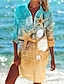 baratos Blusas e Camisas de mulher-Mulheres Camisa Social Blusa Gráfico Botão Imprimir Casual Feriado Havaiana Básico Neon &amp; Bright Manga Longa Colarinho de Camisa Amarelo Primavera Outono